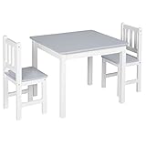 ZEYADA 3-TLG. Kindersitzgruppe mit Kindertisch 2 Stühle für 3+ Kiefer Grau+Weiß für das Schlafzimmer, Spielzimmer oder das Wohnzimmer Ihrer Kinder