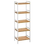 SONGMICS Bambusregal, Küchenregal, Badregal, Bücherregal, Standregal mit 5 Ablagen, 31,5 x 45 x 142 cm, für Bad, Küche, Wohnzimmer, Schlafzimmer, Balkon, naturfarben-weiß BCB75WN