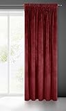 Eurofirany Villa Vorhang Samt Velvet Weich Kräuselband-1 Stk. Edel Gardine Dick 290 g/m2 Elegant Glatt Einfarbig Flauschig Modern Klassisch Wohnzimmer Schlafzimmer Lounge, Bordeaux, 140x270cm