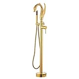 Shower Set Schwan Freistehende Armatur Badewanne Einzelgriff Standarmatur Freistehende Wannenarmatur Messing Standarmatur Badewannenarmatur mit Handbrause und 360° Drehen Auslauf,Gold