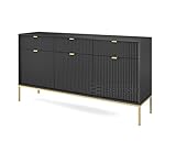 Bettso - Kommode Sideboard Schubladenkommode Highboard Schrank auf goldenen Beinen Beistelltisch mit 3 Türen und 3 Schubladen 154x39x83cm NOVA-KSZ154 (Schwarz)