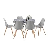 buybyroom Esszimmer-Set, bestehend aus einem schwarzen Tisch und 6 grauen Stühlen, geeignet für Küche, Esszimmer und Wohnzimmer (rechteckiger Tisch und Stühle)