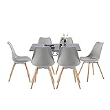 buybyroom Esszimmer-Set, bestehend aus einem schwarzen Tisch und 6 grauen Stühlen, geeignet für Küche, Esszimmer und Wohnzimmer (rechteckiger Tisch und Stühle)