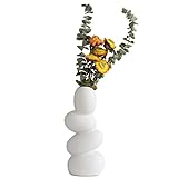 XIUWOUG Abstrakte Keramik Ei vase, Einzigartig und Minimalistische Decorative Vasen, Moderne Skulptur Deko Wohnzimmer (Weiß)