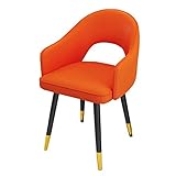 Küchen-Esszimmermöbel-Stühle, Leder-Esszimmerstühle, Wohnzimmer-Sessel mit schwarzen Metallbeinen und Rückenlehne für Wohnzimmer, Schlafzimmer, Küche (Farbe: Orange)