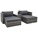 vidaXL Gartenmöbel 5-TLG. mit Auflagen Sitzgruppe Lounge Sofa Ottomane Hocker Gartensofa Ecksofa Gartenset Sitzgarnitur Poly Rattan Grau