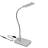LED Schreibtischleuchte Leseleuchte Nachttischlampe Silber Nachttischlampe Tageslicht, 3er Helligkeiten Dimmbar Touch, Metall Schwanenhals, Schlafzimmer Lampe LED, Energiesparen 5W 450Lm von ENUOTEK