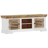Lowboard mit 2 Fächer und 2 Türen, TV Schrank TV Board TV Bank Fernsehtisch Fernsehschrank Medienkonsole für Wohnzimmer, Unterhaltungsraum, 110x30x40 cm Massivholz Mango