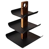 H&S Etagere 3 Stöckig, Servierplatte aus Holz und Metall, Obsthalter, Obstschale, Perfekt für für Obst, Kuchen, Süßigkeiten, Brot, Snacks (Schwarz)