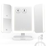 EASEHOLD Beleuchtete Schminkspiegel mit Licht und Wiederaufladbarer 5000mah Akku, Dimmbare Kosmetikspiegel mit 10 Facher Vergrößerung für Rasieren und Gesichtspflege 【2023 Weiß】