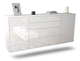 Dekati Sideboard Bridgeport hängend (180x77x35cm) Korpus Weiss matt - Front Hochglanz Weiß - Push to Open - Leichtlaufschienen