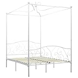 Tidyard Himmelbett Bett Bettgestell Doppelbett Metallbett Bettrahmen Lattenrost Schlafzimmerbett Schlafzimmermöbel Ehebett Weiß 140 x 200 cm (B x L),Metall + Sperrholz,Weiß