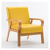 Sofa Stuhl Sessel Moderner Akzentstuhl Retro-Pu-Leder-Sessel Holzarm Gepolsterter Leinen-Lounge-Sessel Für Wohnzimmer, Mit Stoff Gepolsterter Bequemer Lesesessel Für Kleine Räume (Color : Ye