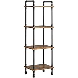 IBUYKE Multifunktional Regal, Küchenregal, Standregal, Küche Organizer, Raumteiler, Bücherregal mit 4 Ebenen, Dauerhaft Metall Vintage Holzregal, für Wohnzimmer, Büro, Braun TMJ404H