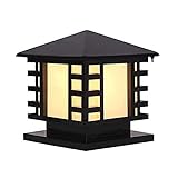 TEmkin Chinesische Außensäulenlampe, Edelstahl, IP65, wasserdicht, schwarzes Finish, Pfostenlampenbefestigung, Gartenterrasse, Säulenlampe, quadratische Milchglaslaterne, Außensockellampe (D 25 cm)