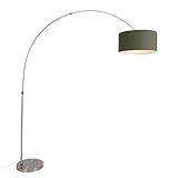 Qazqa - Modern Bogenlampe Stahl I Silber I nickel matt moosgrüner Schirm 50I50I25 - XXL I Wohnzimmer I Schlafzimmer - Metall Länglich - LED geeignet E27