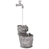 vidaXL Wasserspiel mit Hahn Eimern Pumpe Gewindebohrer Springbrunnen Zierbrunnen Gartenbrunnen Brunnen Innen Außen Polyresin Grau 34x32x91,5cm