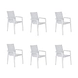 NATERIAL - 6er Set Gartenstühle Orion Gamma II mit Armlehnen - 6 Gartensessel - Stapelbar - Terrassenstühle - Essstühle - Aluminium - Textilene - Weiß