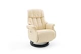 Robas Lund Sessel Leder Relaxsessel elektrisch bis 150 Kg TV Sessel, Relaxer Fernsehsessel Echtleder creme, Calgary Comfort XL