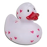 PhiLuMo Lovers' Badeente - die Liebes-Quietscheente - weiß mit roten Herzchen - 10 x 10 cm