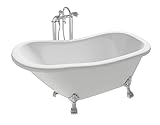 Design Badewanne günstig Bad Badausstattung Queen Jet-Line weiss Klauenfüße silber Wanne Freistehend 1700 mm