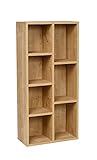 Furni24 Bücherregal mit 7 Fächern, Holzregal, Würfelregal, Aufbewahrungsregal, Saphir Eiche, 49,5x24x106h