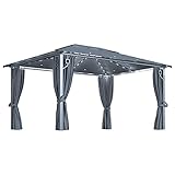 Pavillon mit Vorhängen & LED-Lichterkette, LAPOOH Faltpavillon, Pergola, Partyzelt, Standmarkise, Sonnenzelt, Garten Pavillion, Grillpavillon, 400x300 cm Anthrazit Alu