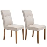 HOMCOM 2er-Set Esszimmerstühle Essstühle mit gepolstertem Sitz Stuhl Polsterstuhl Küchenstuhl Leinen-Polyester-Gewebe Schaumstoff Gummiholz Beige 50 x 62 x 96 cm
