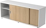 bümö® Lowboard mit Schiebetür, Sideboard in Weiß/Eiche