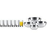 WMF Easy Plus Saftgläser Set 6-teilig, Gläser 250 ml, Kristallglas spülmaschinengeeignet & Gourmet Schüsselset 4-teilig, Edelstahl Schüsseln für die Küche 0,75l - 2,75l, Rührschüssel, Salatschüssel