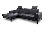 CAVADORE Ledergarnitur Benda / Großes Ecksofa mit XL-Longchair links & Federkern / Inkl. Sitztiefenverstellung & Kopfstützen / 284 x 87 x 175 / Echtleder: schwarz