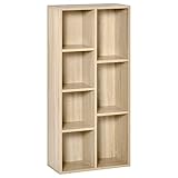 HOMCOM Bücherregal Wohnzimmerregal Bücherschrank Standschrank mit 7 Fächern Eiche Spanplatte 50 x 24 x 106 cm