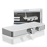 Schütte 60535 Ocean Thermostat Duscharmatur Set, Mischbatterie Verbrühschutz bei 38 Grad, Armatur Einhebelmischer Dusche mit Ablage aus Sicherheitsglas, Weiß