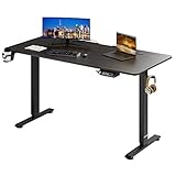 Casaria® elektrisch höhenverstellbarer Schreibtisch 140x60x73-118cm mit Kopfhörerhalter Tassenhalter Stehschreibtisch für Gaming Büro modern braun