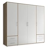 VALENCIA Kleiderschrank in Eiche Sonoma Optik, Weiß - Vielseitiger Drehtürenschrank 4-türig mit viel Stauraum für Ihr Schlafzimmer - 206 x 195 x 60 cm (B/H/T)