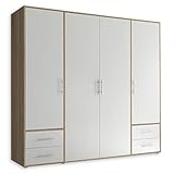 VALENCIA Kleiderschrank in Eiche Sonoma Optik, Weiß - Vielseitiger Drehtürenschrank 4-türig mit viel Stauraum für Ihr Schlafzimmer - 206 x 195 x 60 cm (B/H/T)