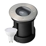 LED Bodeneinbaustrahler Set IP67 - Schwenkbar mit 5W LED GU10 warmweiß rund Edelstahl