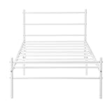 FetiNes Metallbett Einzelbett Gästebett, Bettgestell mit Lattenrost, Jugendbett Bettrahmen für Schlafzimmer Schlafsaal, 90 x 190 cm, Weiß