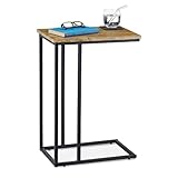 Relaxdays Beistelltisch, Industrial Design, C-Form, Ablagetisch, Metall & Holzoptik, HxBxT: 66x46x30 cm, grau/schwarz