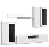 Newroom Wohnwand Weiß und Betonoptik Anbauwand Modern - 281x212,9x49,6 cm (BxHxT) - Schrankwand - [Adams.one] Wohnzimmer Wohnstube Büro