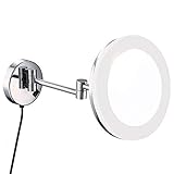 FFOCCO Schminkspiegel Hotel Wandmontierter, hell beleuchteter Schminkspiegel mit LED-Licht und Vergrößerung, chrompoliert, Plug-in, High-End