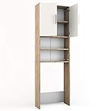 Vicco Waschmaschinenschrank 190 x 64 cm - Badregal Hochschrank Waschmaschine Bad Schrank Badezimmerschrank Überbau (Weiß) (Weiß, Sonoma Eiche)