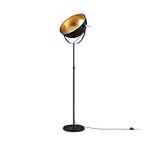 Lindby Stehlampe Schwarz Gold, Stehleuchte Metall mit Fußschalter, Standleuchte Lampenkopf schwenkbar, 1x E27 Fassung max. 60W, ohne Leuchtmittel