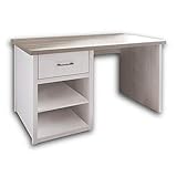 LUCA Jugendzimmer Schreibtisch im Landhausstil - praktischer Computertisch in Pinie Weiß / Trüffel - 144 x 77 x 81 cm (B/H/T)