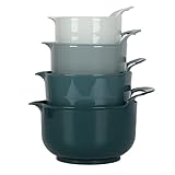 BoxedHome Rührschüssel Set Kunststoff Salatschüssel Mixing Bowl Set Rutschfest mit Griff Stapelbar Servierschalen für Küche 4-teilig -(Grün)