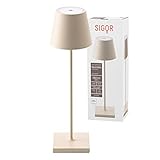 SIGOR Nuindie - Dimmbare LED Akku-Tischlampe Indoor & Outdoor, Höhe 38 cm, aufladbar mit Easy-Connect, 12 h Leuchtdauer, Dünenbeige