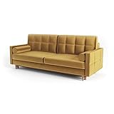 Siblo Sofa Denise Kollektion - Sofa mit Schlaffunktion - Elegante Couch - Wohnzimmer Möbel - Komfortables Schlafsofa - Sofa 3-Sitzer - Klappsofa mit Bettkasten - 222x97x85 cm - Gelb