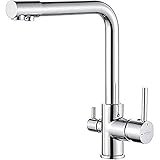 GRIFEMA Küchenarmatur 3 Wege Wasserhahn mit Filter-Mischbatterie Küche 360° Drehbar, mit 3 Schlauches (50cm) und Doppelhebel, Armatur zum Warmes/Kaltes/Gereinigtes Wasser, Messing[Exklusiv bei Amazon]