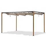 Leco Garten Pavillon 4x3m mit ausziehbarem Faltdach in Natur Terrassenüberdachung Pergola Überdachung naturfarbenes Sonnendach Gestell Anthrazit Holzoptik