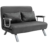 HOMCOM 2-Sitzer Schlafsofa mit Armlehne 3-in-1 Schlafsessel Gästebett Klappmatratze Klappbett Chaiselongue Multifunktion Wildlederimitat Grau 111 x 80 x 78 cm